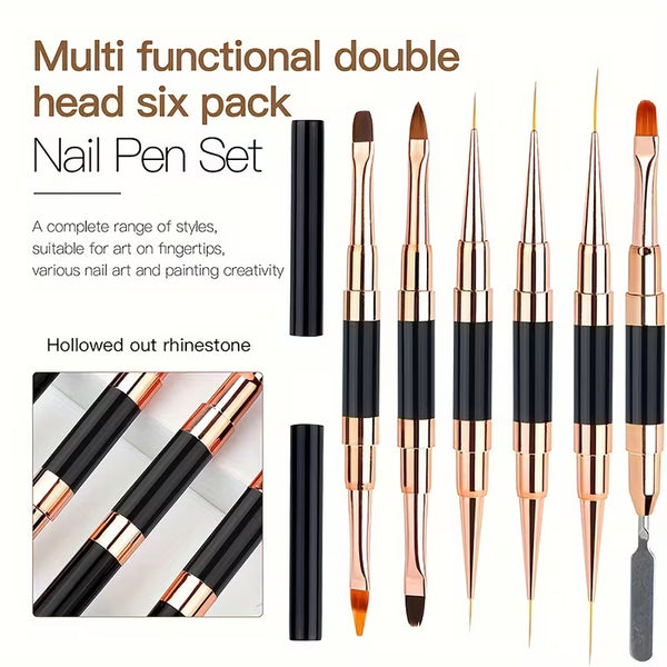 6pcs Dual-Ended Nail Art Brush Set for Professional High Quality Manicure Design