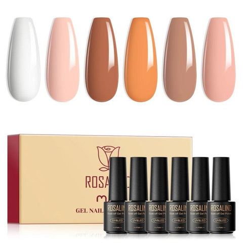 ROSALIND UV Nail Polish Set of 6 Base Colors Mini Gel Nail Polish For Manicure