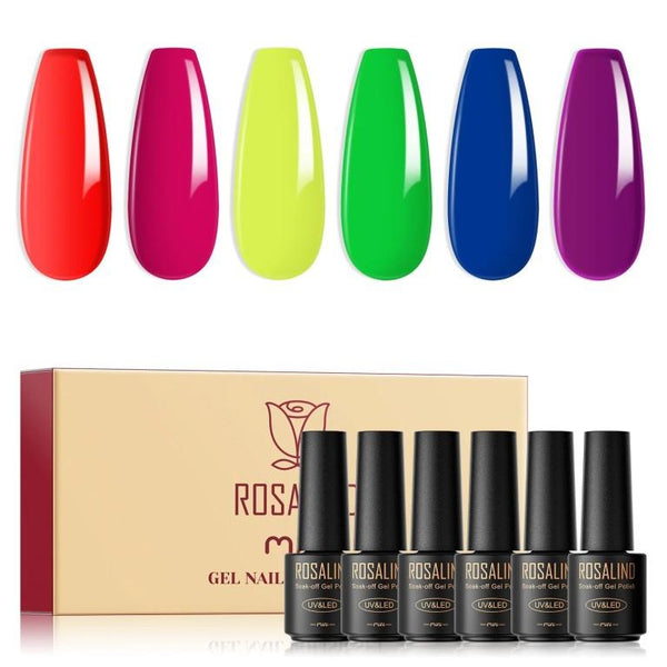 ROSALIND 6PCS SET Soak Off UV LED Neon Bright Color Series For Manicure
