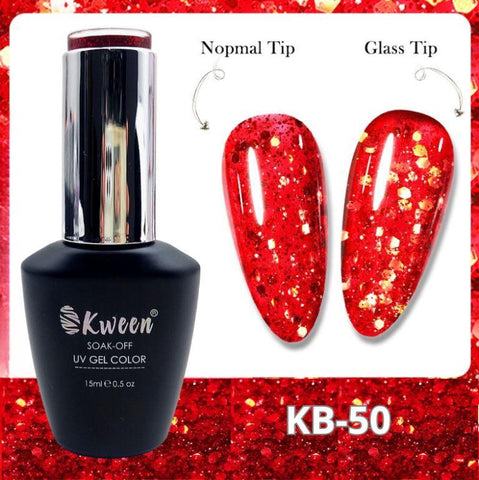 KWEEN Jelly Red Glitter Gel Nail Polish, Sparkly Mix Chunky Glitter Jelly Gel Polish, UV Light Cure for Nail Art DIY at Home