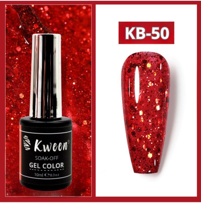 KWEEN Jelly Red Glitter Gel Nail Polish, Sparkly Mix Chunky Glitter Jelly Gel Polish, UV Light Cure for Nail Art DIY at Home