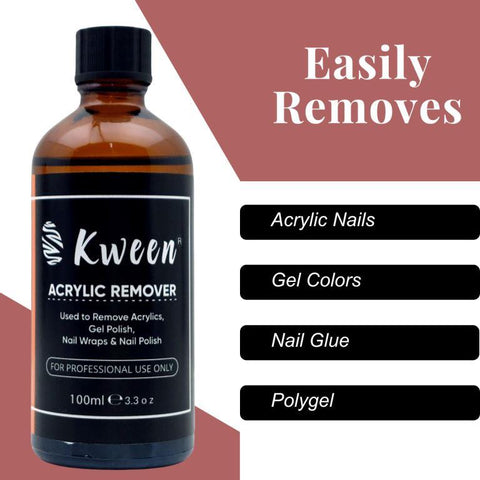 KWEEN Acrylic Remover Liquid 100ml. Use to Remove Acrylic, Nail Polish Cleaner for Manicures and Pedicures