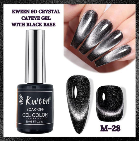 KWEEN Silver Color Gel Nail Polish 9D Cat eyes Glitter Magnetic Gel Polish UV Gel Nail Polish with Magnetic Stick for Nail Salon