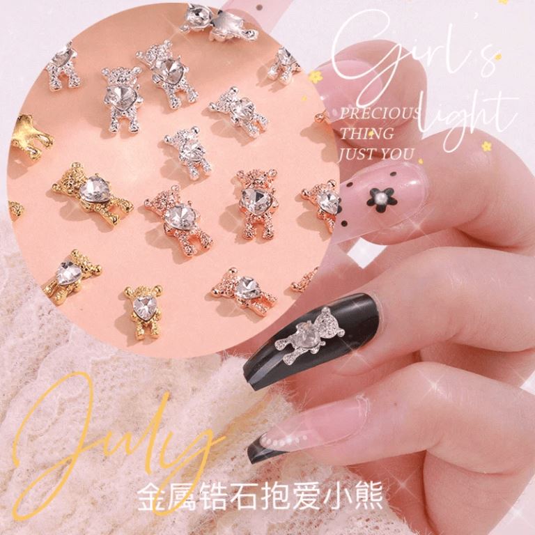 10pcs Nail Art Rhinestones Alloy Bear Heart Luxury Rhinestones for Nail Jewellery DIY Manicure Tools