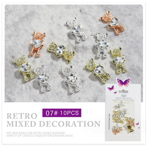 10pcs Nail Art Rhinestones Alloy Bear Heart Luxury Rhinestones for Nail Jewellery DIY Manicure Tools