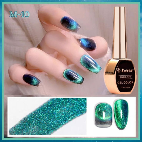 KWEEN 9D Cat Eye Gel Nail Polish, Chameleon Holographic Glitter Cat Eye Gel Polish