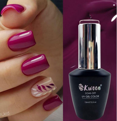 KWEEN Gel Nail Polish 15ml Magenta Gel Polish Color Plum Nails Fuchsine Nail Polish Gel Soak Off U V Gel Nail Polish Nail Art Manicure Salon at Home