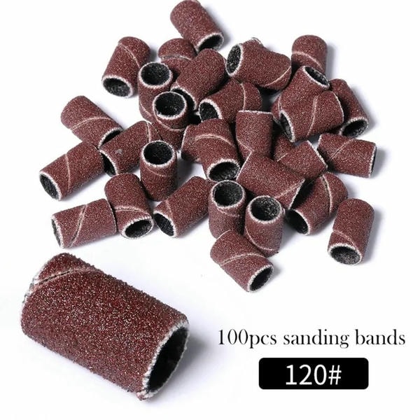 100PCS Nail Art Sanding Bands for Manicure & Pedicure Durable Nail Drill Sanding Bands for Salon and Home Use.