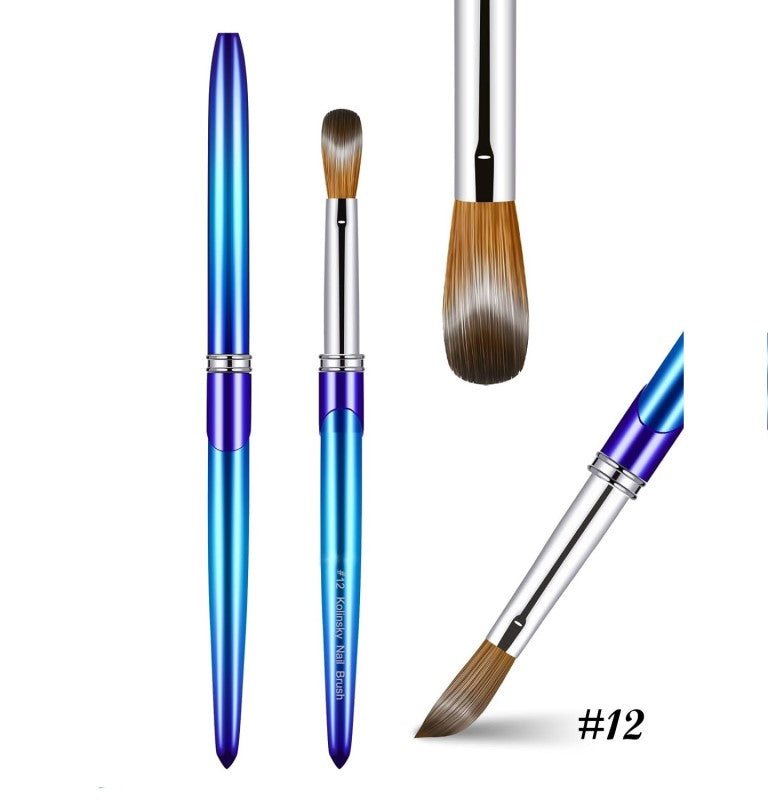 Acrylic Nail Brush Size 10, 100% Pure Kolinsky 3D Art Nail Brush with Gradient Blue Handle