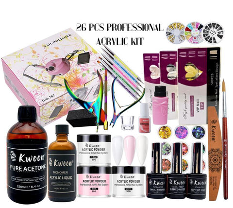 Kween Professional Acrylic Nail Kit, Nails Kit Acrylic Set with Acrylic Powder Liquid Monomer Glitter Nail Tips Acrylic Nail Brush, Acrylic Nail Art Decoration Tools Professional Manicure Set