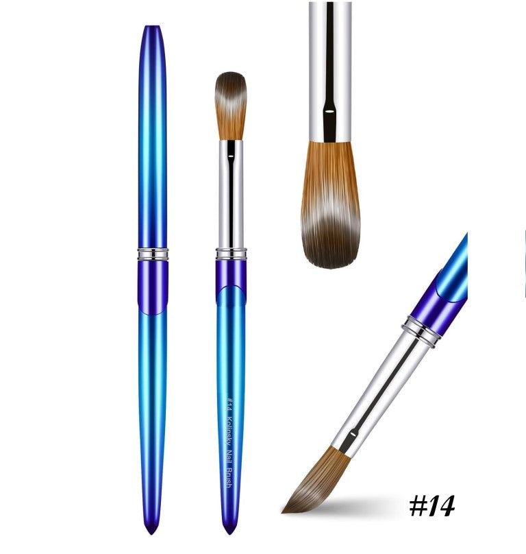 Acrylic Nail Brush Size 10, 100% Pure Kolinsky 3D Art Nail Brush with Gradient Blue Handle