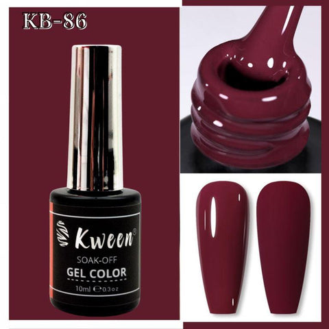 KWEEN 10ML Deep Dark Red Color Nail Polish Gel High Gloss Soak Off UV Gel Nail Color