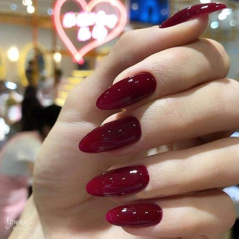 KWEEN Burgundy Jelly Gel Nail Polish Glossy Short Stiletto Reusable UV Finish Fake Nails Acrylic False Nails Manicure Kits for Women Gift