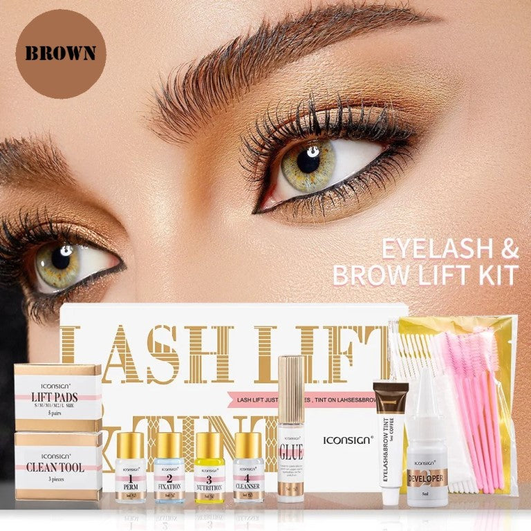 ICONSIGN Eye Lash & Brow Lift Kit Semi-Permanent Eyelash & Eyebrow 2-IN-1 Kit Long Lasting Suitable for Salon & Home Use.