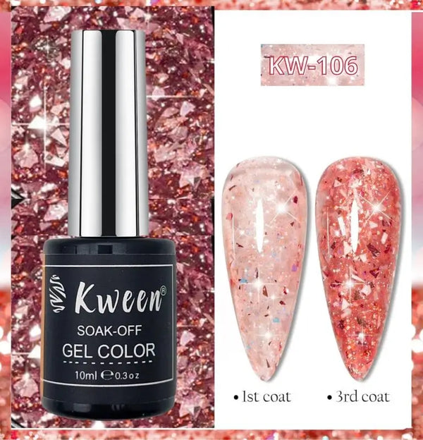 Kween Peach chunky Glitter Nail Art Gel Polish Soak Off UV LED Nail Art Gel Color For Manicure