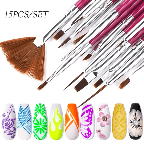 15 Pcs Nail Art Design Painting and Drawing UV Polish Brush Tool Kit Acrylic Nail Art Design Painting Tool Pen Polish White Nail Brush Set