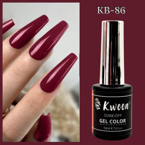 KWEEN 10ML Deep Dark Red Color Nail Polish Gel High Gloss Soak Off UV Gel Nail Color