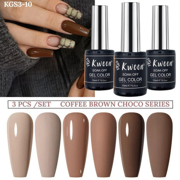 KWEEN 3pcs 10ml Brown Coffee Series Soak off UV Nail Gel Polish Set