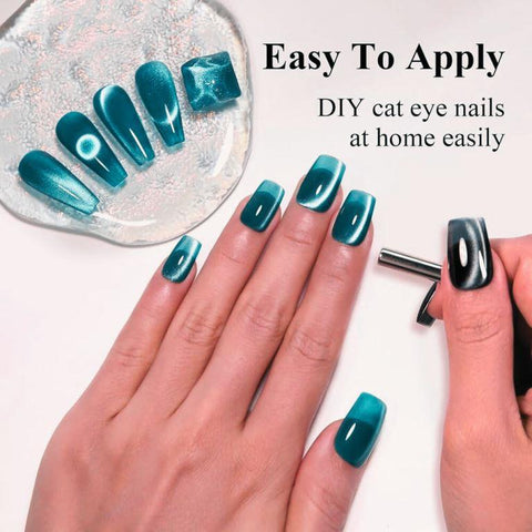 KWEEN Magnetic Gel Nail Polish, Sea Green Crystal Effect Cat Magnetic Eye Gel Nail Polish, Iridescent Nail Polish Gel for Nail Art Manicure Salon