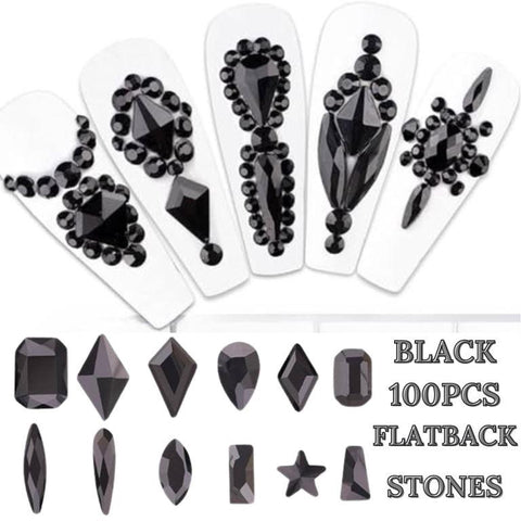 100pcs/bag Black Diamond Rhinestones Horse Eye Shape Crystal Flat Back Nails Rhinestone 3D Non Hot Fix Nail Art Decoration DIY