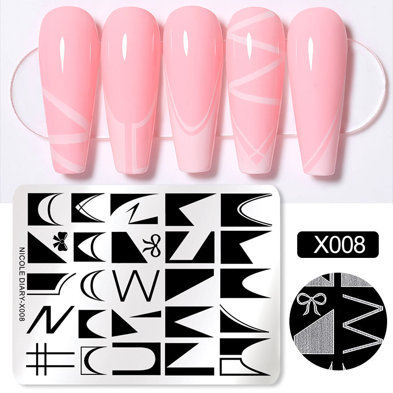 NICOLE DIARY New Original Design X-Series Stainless Steel French Nail Template Nail Art Stamping Plates