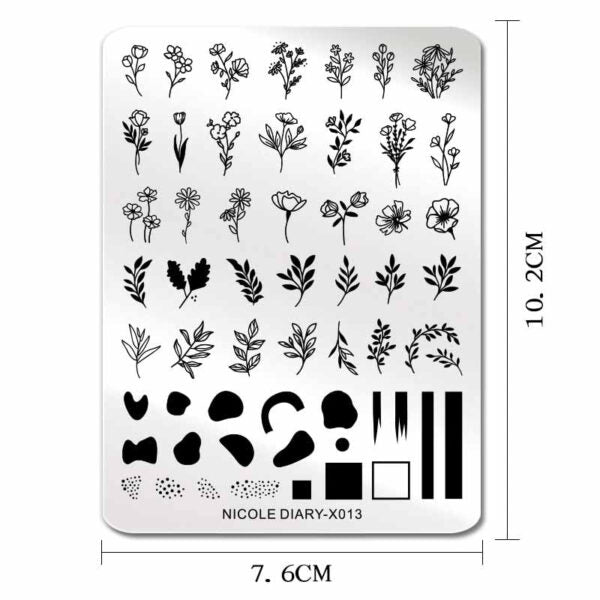 NICOLE DIARY Simple Flowers Nail Art Stamping Plate Geometry French Lines Templates Love Lace Stamp Nail Stencil Tool