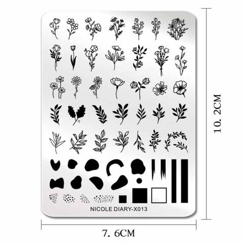 NICOLE DIARY Simple Flowers Nail Art Stamping Plate Geometry French Lines Templates Love Lace Stamp Nail Stencil Tool