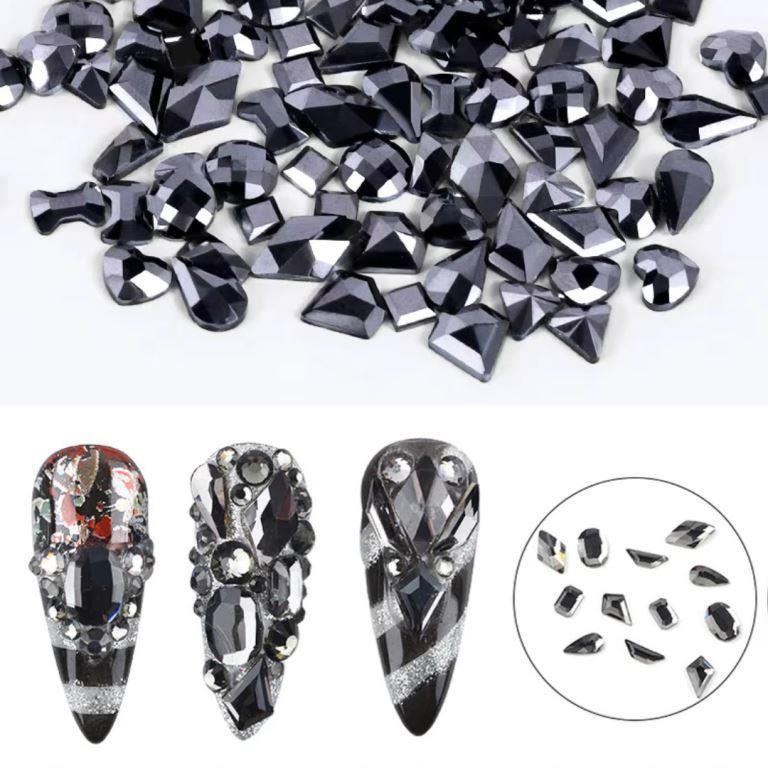 100pcs/bag Black Diamond Rhinestones Horse Eye Shape Crystal Flat Back Nails Rhinestone 3D Non Hot Fix Nail Art Decoration DIY