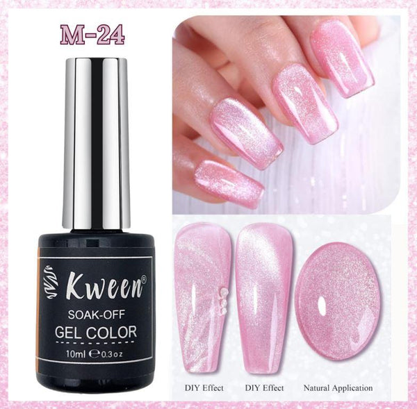 KWEEN Jelly Pink Cat Eyes Gel Polish Galaxy Soak off Cat Eye Gel Polish Magnetic for Nail Art Manicure Salon DIY at Home