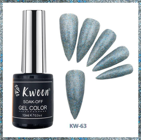 KWEEN Gray Blue Glitter Soak Off UV LED Nail Polish Sparkle Shiny Diamond Gel