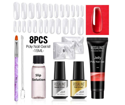 8 Pcs Polygel Nail kit with nail polish light base bright top coat gel poly long lasting nails gel starter kit