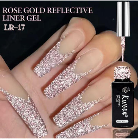 KWEEN Reflective Glitter Rose Gold Liner Diamond Shine Soak Off UV Nail Gel For Nail art