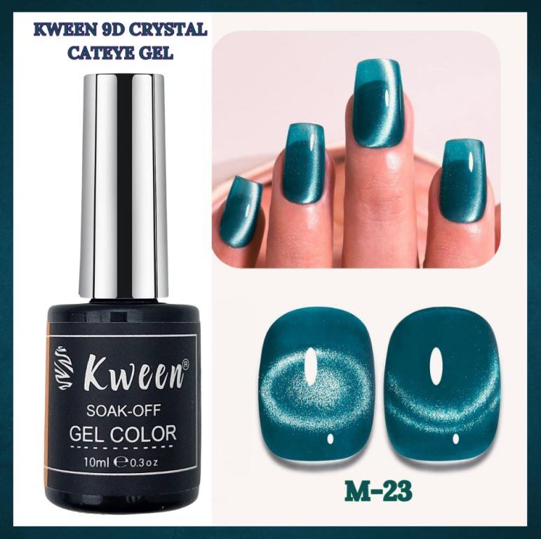 KWEEN Magnetic Gel Nail Polish, Sea Green Crystal Effect Cat Magnetic Eye Gel Nail Polish, Iridescent Nail Polish Gel for Nail Art Manicure Salon