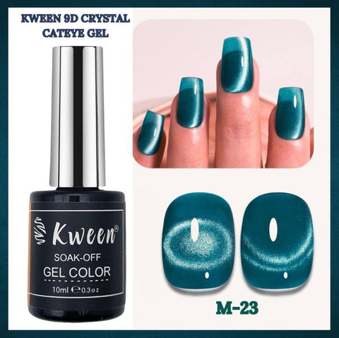 KWEEN Magnetic Gel Nail Polish, Sea Green Crystal Effect Cat Magnetic Eye Gel Nail Polish, Iridescent Nail Polish Gel for Nail Art Manicure Salon