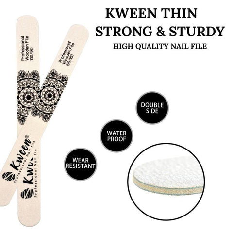 KWEEN Professional Thin Wooden Nail File Emery Board 100/180 Grit Tool