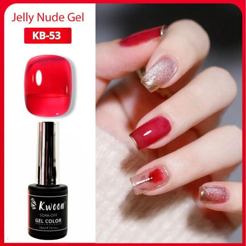 Kween Jelly Gel Nail Polish,Jelly Red Gel Polish Soak Off LED U V Nail Gel Polish Sheer Translucent Gel Nail Polish