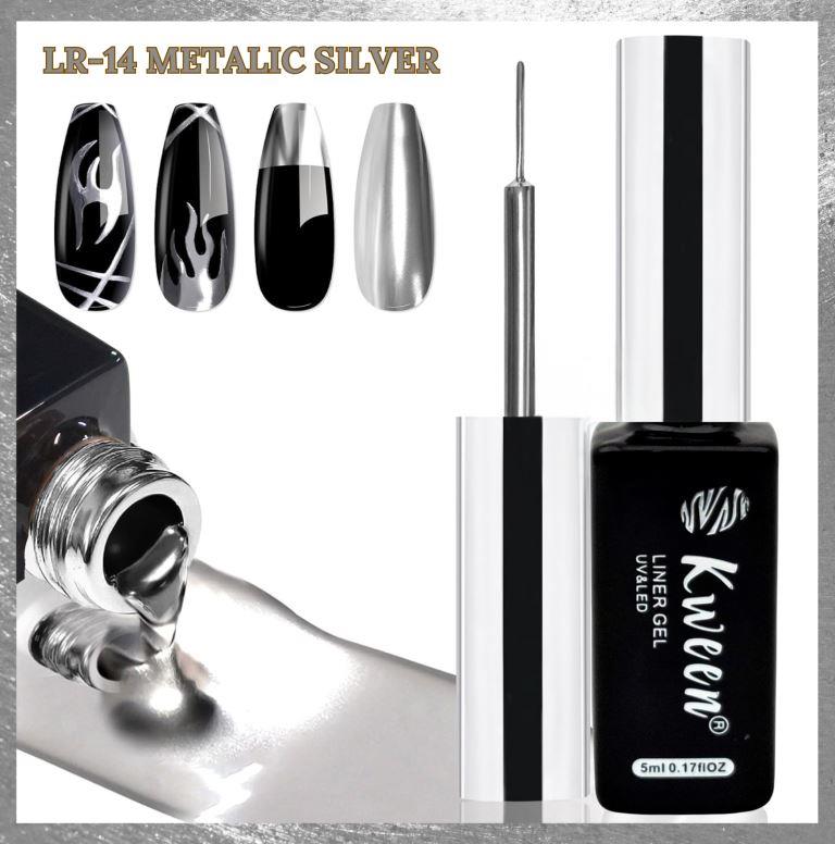 KWEEN Metallic Silver Painting Gel Liner Nail Art 3D Mirror Chrome Effect Gel For Nail art
