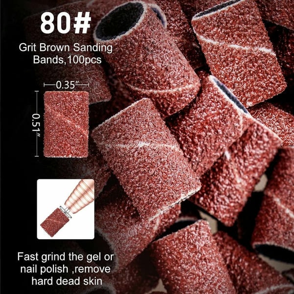 100PCS Nail Art Sanding Bands for Manicure & Pedicure Durable Nail Drill Sanding Bands for Salon and Home Use.