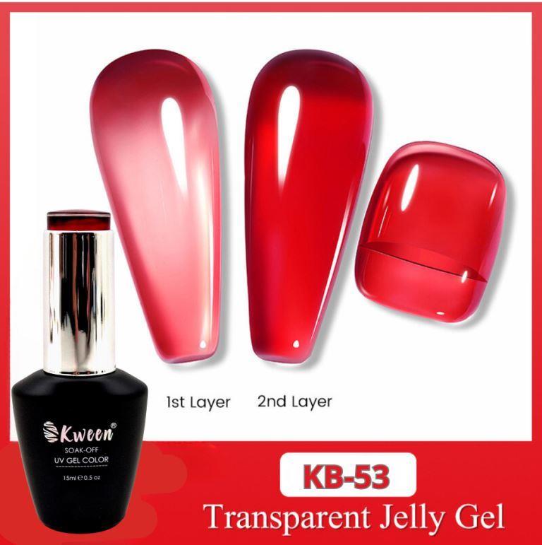 Kween Jelly Gel Nail Polish,Jelly Red Gel Polish Soak Off LED U V Nail Gel Polish Sheer Translucent Gel Nail Polish