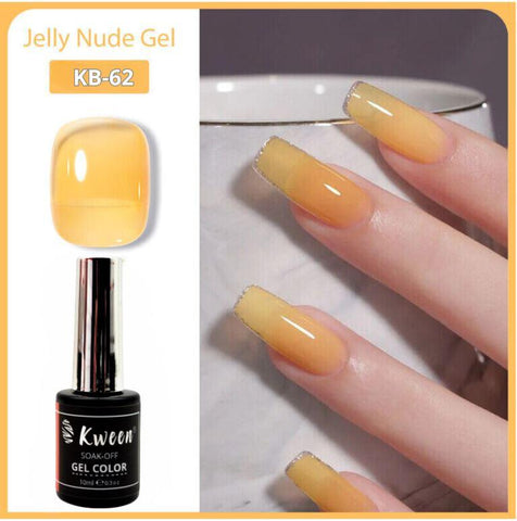 Kween Jelly Gel Nail Polish Sheer Jelly Mustard Yellow Gel Polish Crystal Transparent Gel Color For Nail Art and Manicure