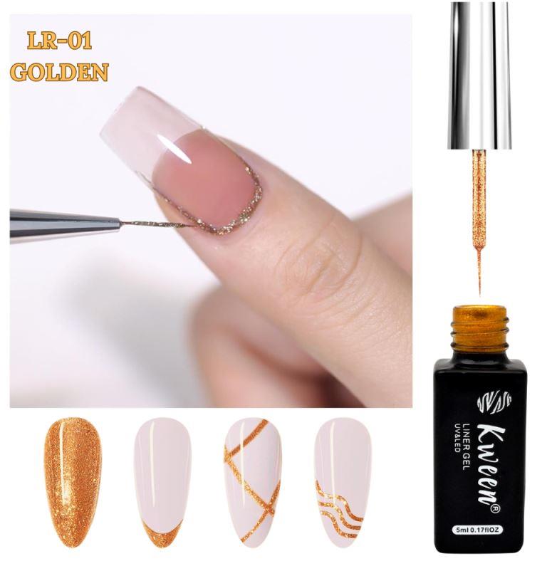 KWEEN Gel Liner Nail Art Polish Set Gel Liner Nail Art Kit For Nail Design, 4 Colors Black White Gold Silver Design Paint with Thin Brush for French Tip Manicure DIY Nail Art