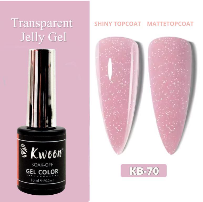 KWEEN Pink Glitter Jelly Gel Nail Polish, Pastel Pink Colorful Jelly Translucent Neutral Holographic Shimmer Iridescent Sparkly Salon Home DIY UV Manicure Nail Gel