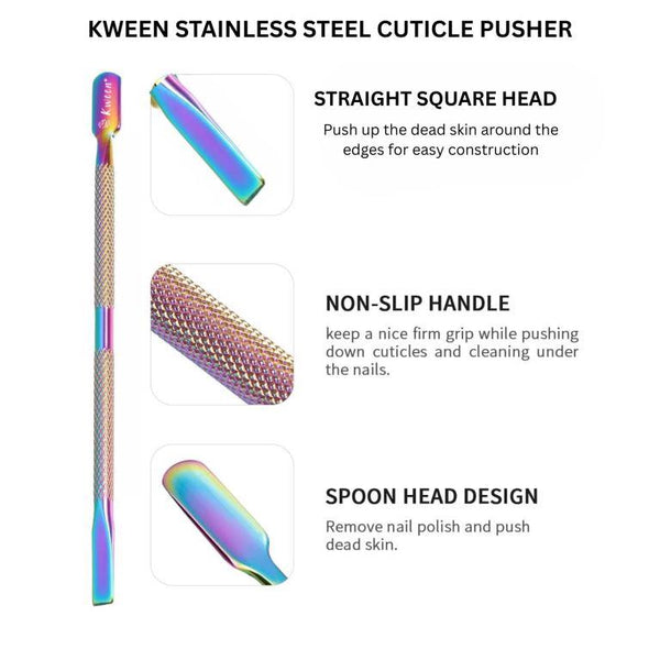 KWEEN Stainless Steel Dead Skin Remover Nails Cuticle Pusher Double-ended