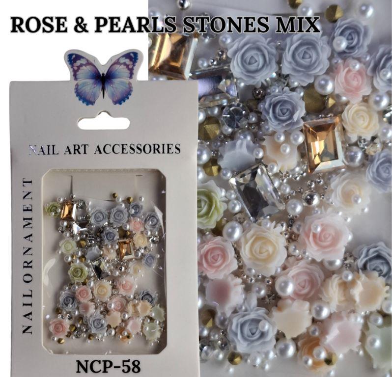 3D Rose Flower Nail Art Charms with Green Leaf, Mixed Colours Resin Rose Nail Decoration Kit for DIY Nail Designs Manicure Accessories