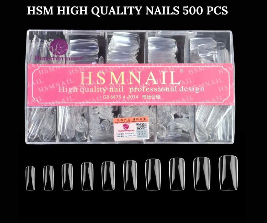 HSM Square Fake Nails 500Pcs Nails , Acrylic Nail Kit Square Pre-Shaped Press On Nails, Clear And Natural False Nail Extension Kit, Full Cover Soft Gel Nail Tips, Home Salon Nail Art Manicure Set, 11 Sizes
