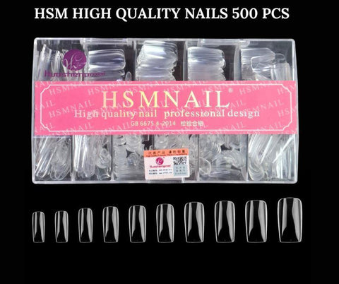 HSM Square Fake Nails 500Pcs Nails , Acrylic Nail Kit Square Pre-Shaped Press On Nails, Clear And Natural False Nail Extension Kit, Full Cover Soft Gel Nail Tips, Home Salon Nail Art Manicure Set, 11 Sizes