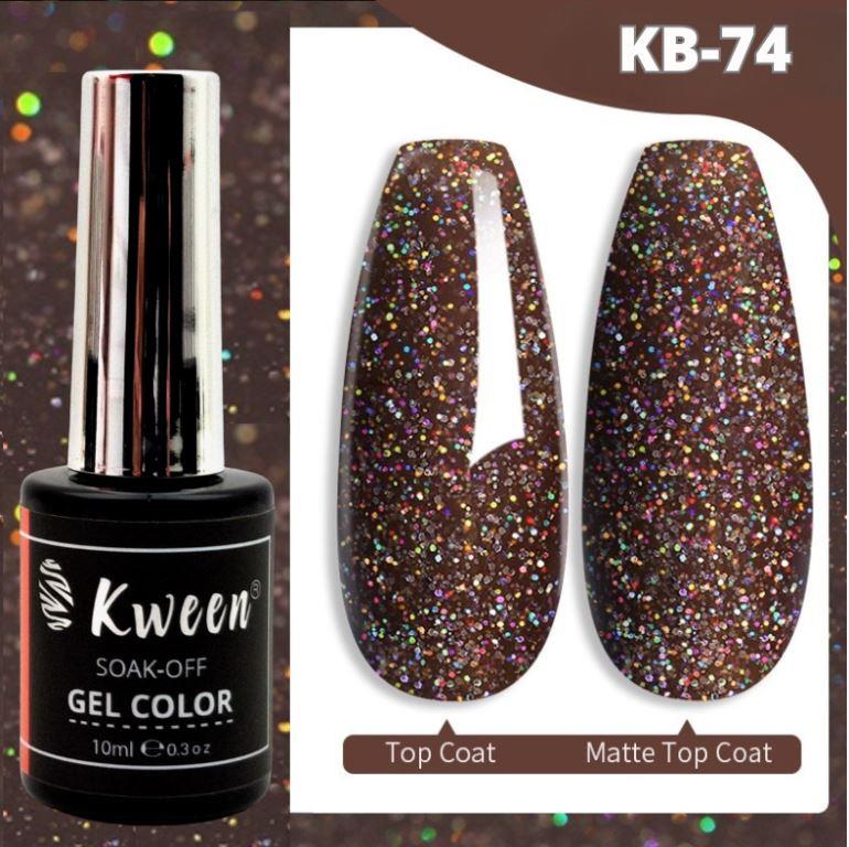 KWEEN Glitter Gel Nail Polish Sparkling Color U V Gel Polish Soak Off Sparkly Shiny Brown holo glitter Nail Gel Polish For Manicure and Nail art