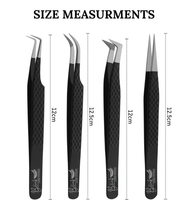 BLINK Professional Fiber Tip Lash Tweezers Set Stainless Steel Lash Extension Tweezers for Classic and Volume Lashes (Black)