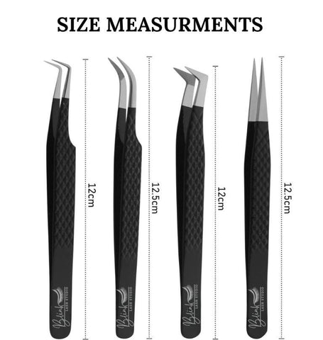 BLINK Professional Fiber Tip Lash Tweezers Set Stainless Steel Lash Extension Tweezers for Classic and Volume Lashes (Black)