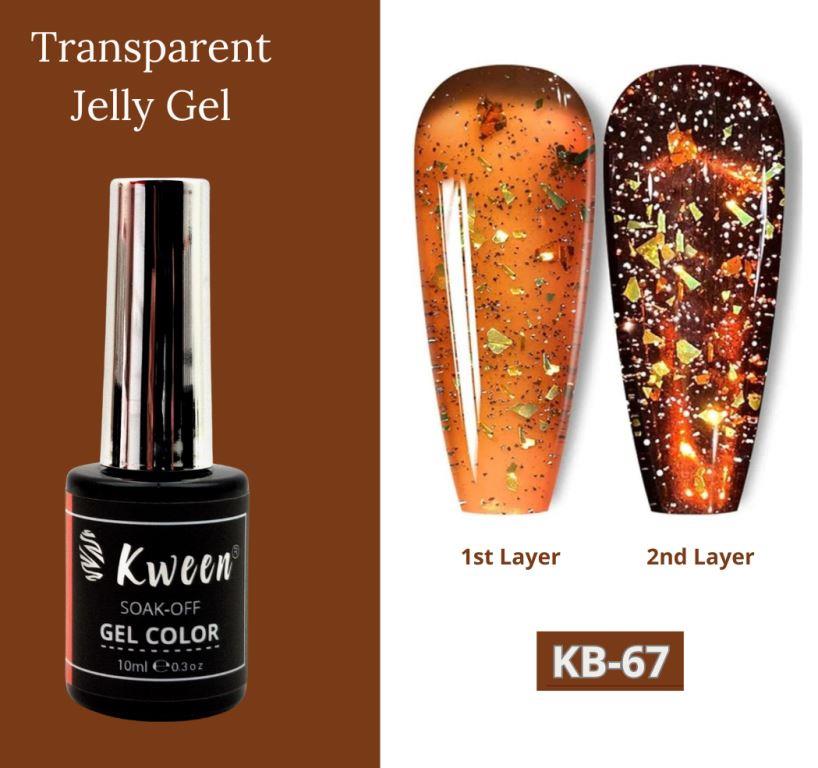 Kween Jelly Crystal Platinum Glitter Chunks Gel Nail Polish Translucent Coral Caramel Amber Brown Autum Color Soak Off UV LED Manicure Gel